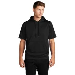 Sport-Tek Men's Black Sport-Wick Fleece Short Sleeve Pullover Hoodie 9 Sport-Tek Men's Black Sport-Wick Fleece Short Sleeve Pullover Hoodie -Sportswear Shop ST251 Black HTF
