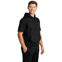 Sport-Tek Men's Black Sport-Wick Fleece Short Sleeve Pullover Hoodie 11 Sport-Tek Men's Black Sport-Wick Fleece Short Sleeve Pullover Hoodie -Sportswear Shop ST251 Black HTS
