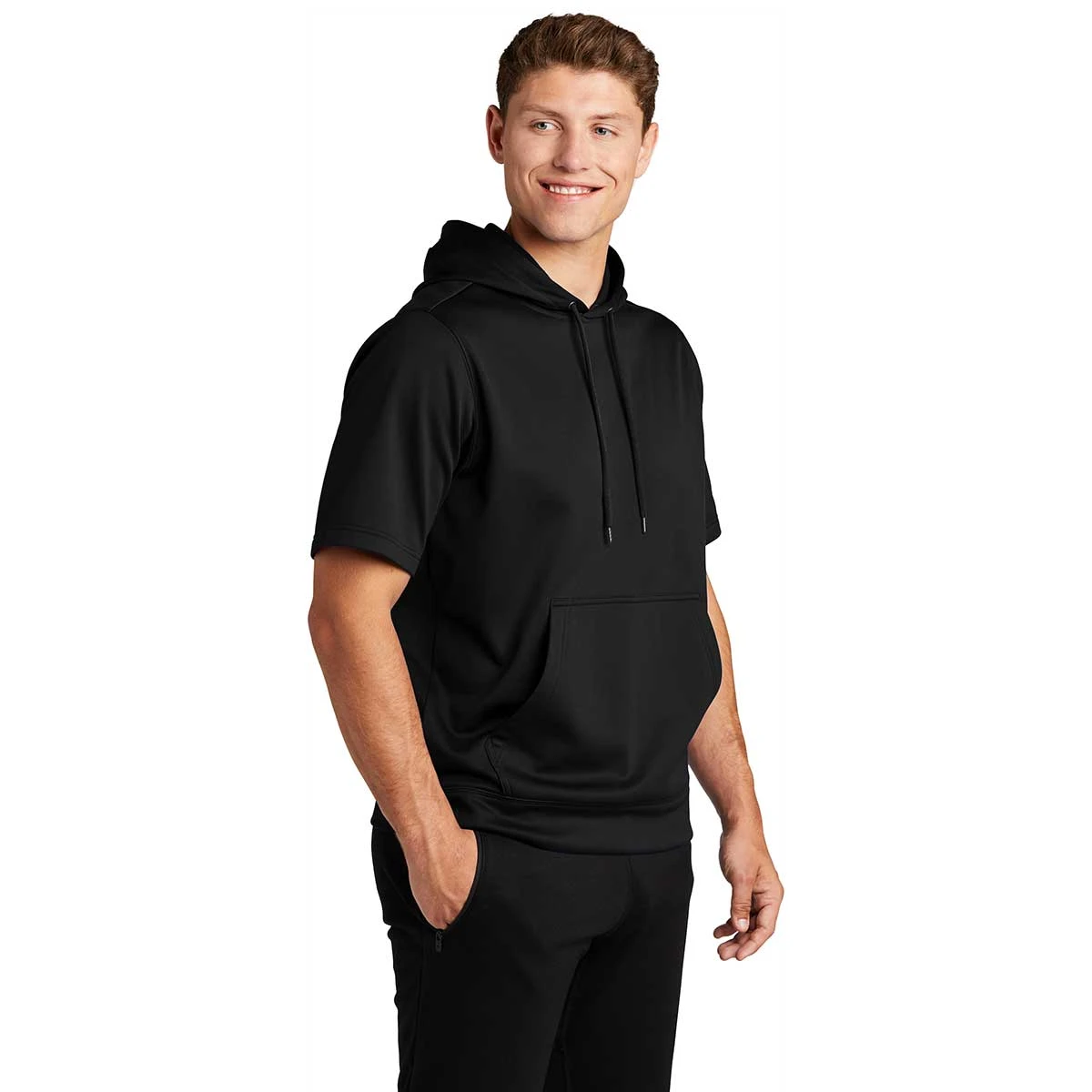Sport-Tek Men's Black Sport-Wick Fleece Short Sleeve Pullover Hoodie 6 Sport-Tek Men's Black Sport-Wick Fleece Short Sleeve Pullover Hoodie - Image 6