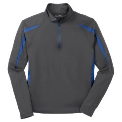 Sport-Tek Men's Charcoal Grey/ True Royal Sport-Wick Stretch 1/2-Zip Colorblock Pullover