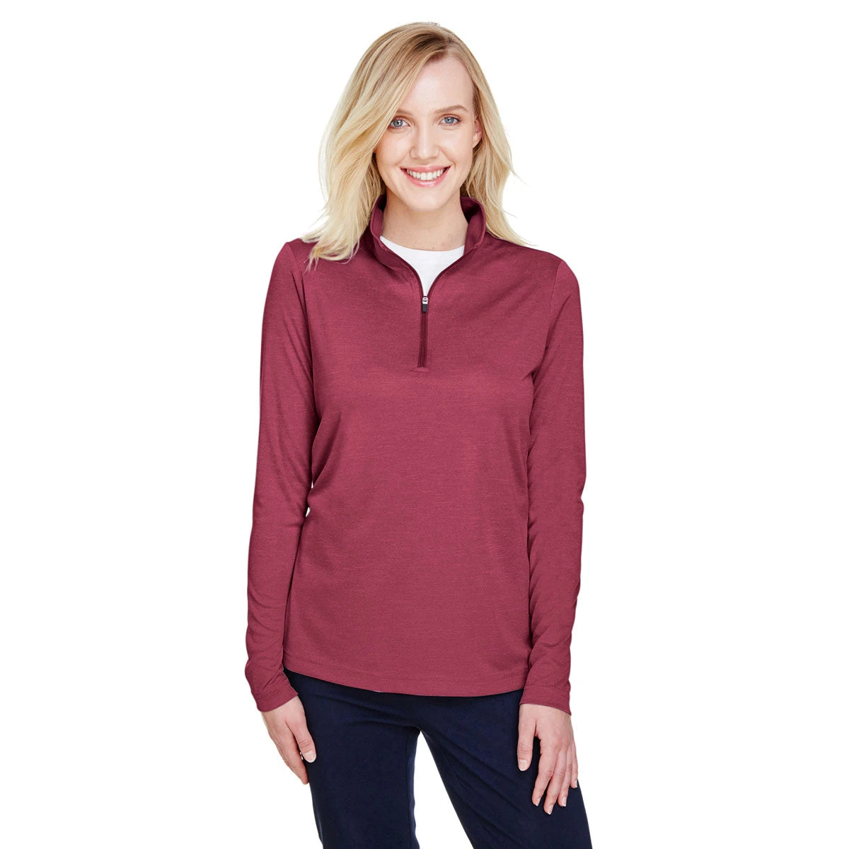 Team 365 Women's Sport Maroon Heather Zone Sonic Heather Performance Quarter-Zip 3 Team 365 Women's Sport Maroon Heather Zone Sonic Heather Performance Quarter-Zip - Image 3