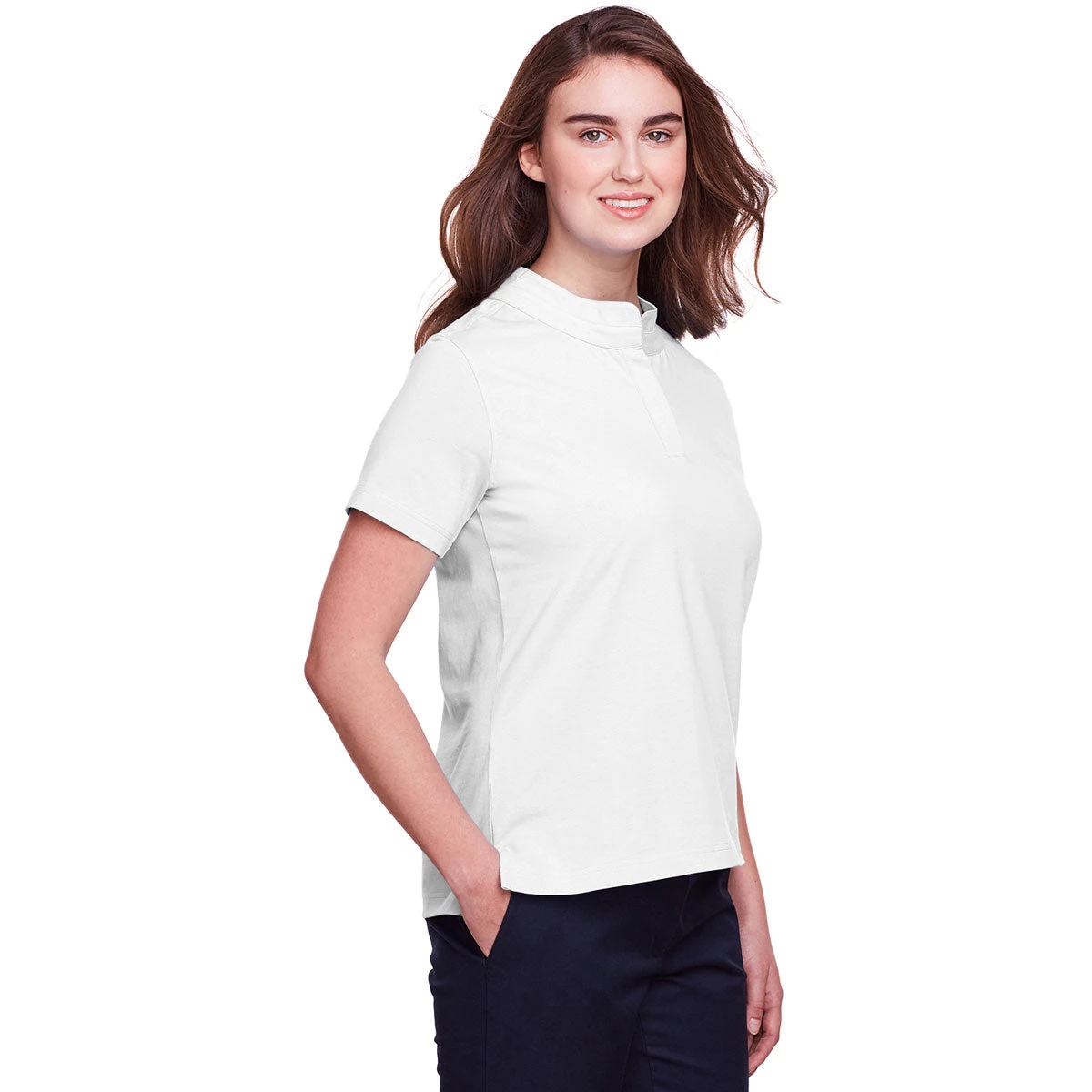 UltraClub Women's White Lakeshore Stretch Cotton Performance Polo 5 UltraClub Women's White Lakeshore Stretch Cotton Performance Polo - Image 5