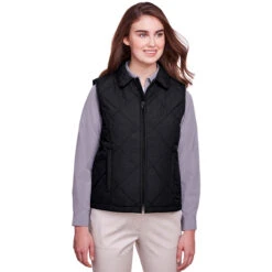 UltraClub Women's Black Dawson Quilted Hacking Vest -Sportswear Shop UC709W 9K HTF